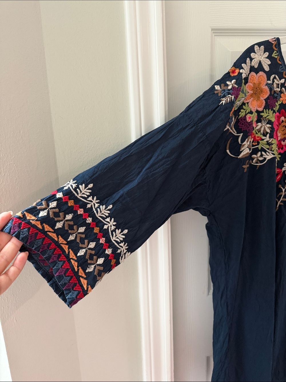 Johnny Was Navy Embroidered Floral Tunic - Picture 3 of 5